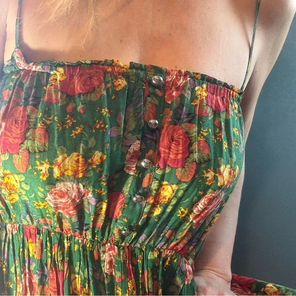 Green Floral Maxi Dress with Spaghetti Straps - Picture 6 of 12